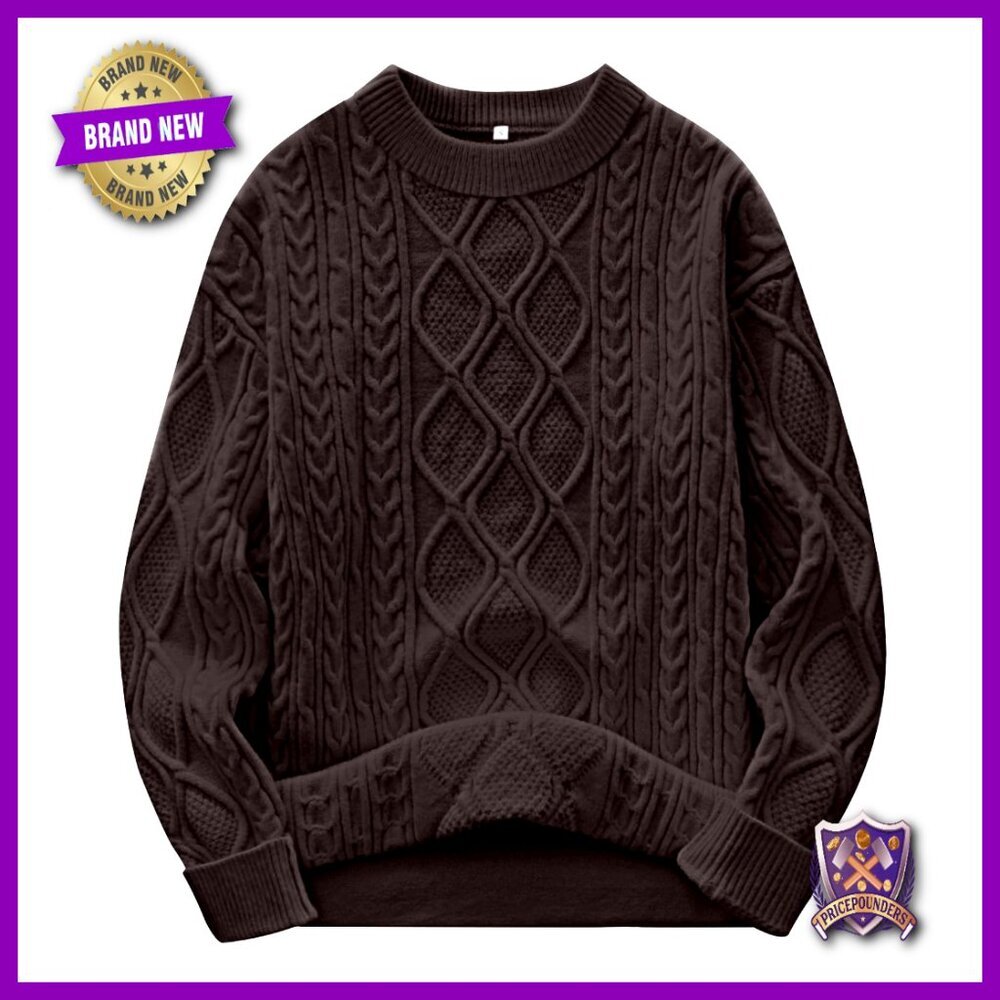 Oversized Chunky Cable Knit Sweater, Thick Pullover, Crew Neck, Vintage Style